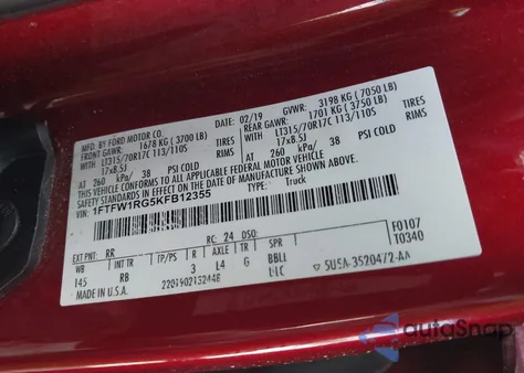 2019 Ford F-150 Raptor z USA, uszkodzony, nr VIN 1FTFW1RG5KFB12355